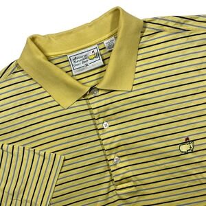 Augusta National Golf Shop Polo Mens XL Yellow Striped Pima Cotton Masters Logo